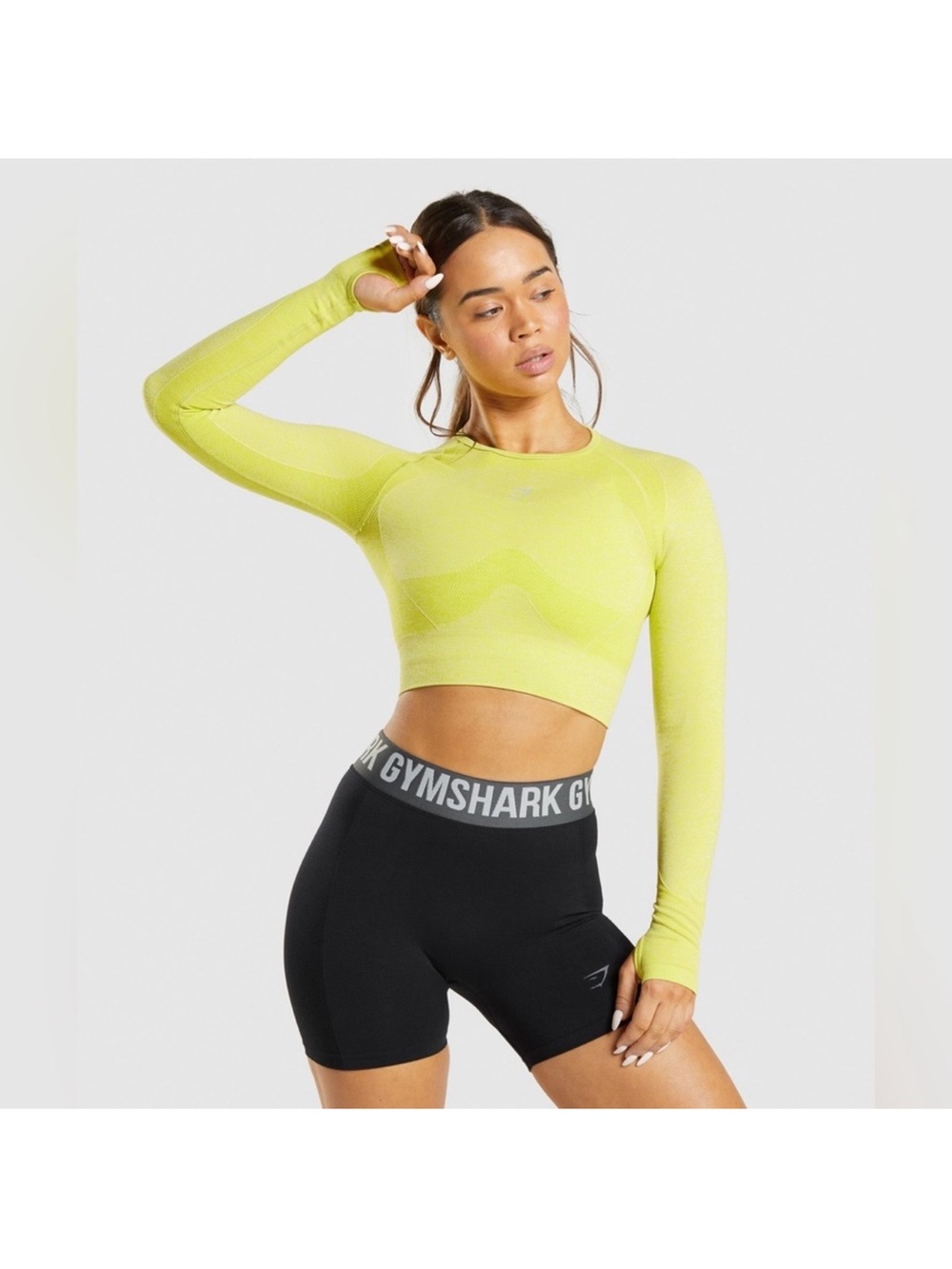Gymshark Flex Sports Long Sleeve Crop Top in Glitch Yellow Marl